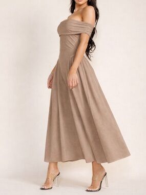 Off-Shoulder Maxi Dress- TAUPE